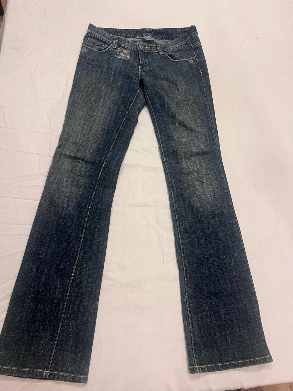 Armani Exchange Women’s Blue Solid Medium Wash Bootcut Denim Jeans Patchwork 2L